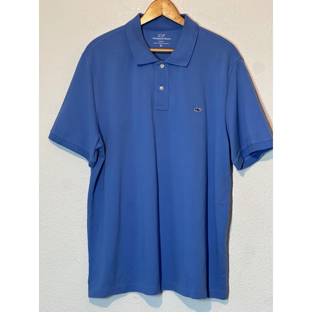 Vineyard Vines Mens XL Slim Fit Cotton Pique Polo Shirt Blue Short Sleeve Whale